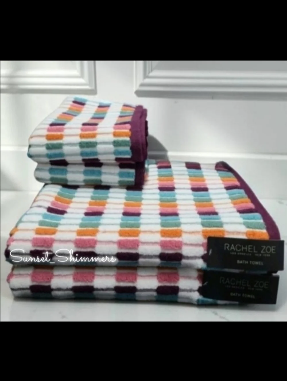 4pc Rachel Zoe Colorful Fall Mosaic 100% Cotton Bath & Hand Towel Set NEW